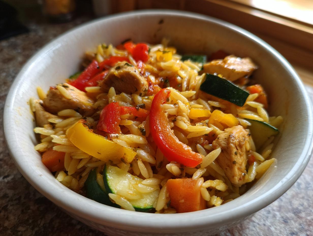 Lemon Chicken Veggie Orzo Stir Fry
