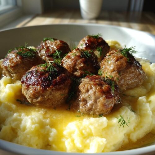 Meatballs with Garlic Herb Mashed Potatoes