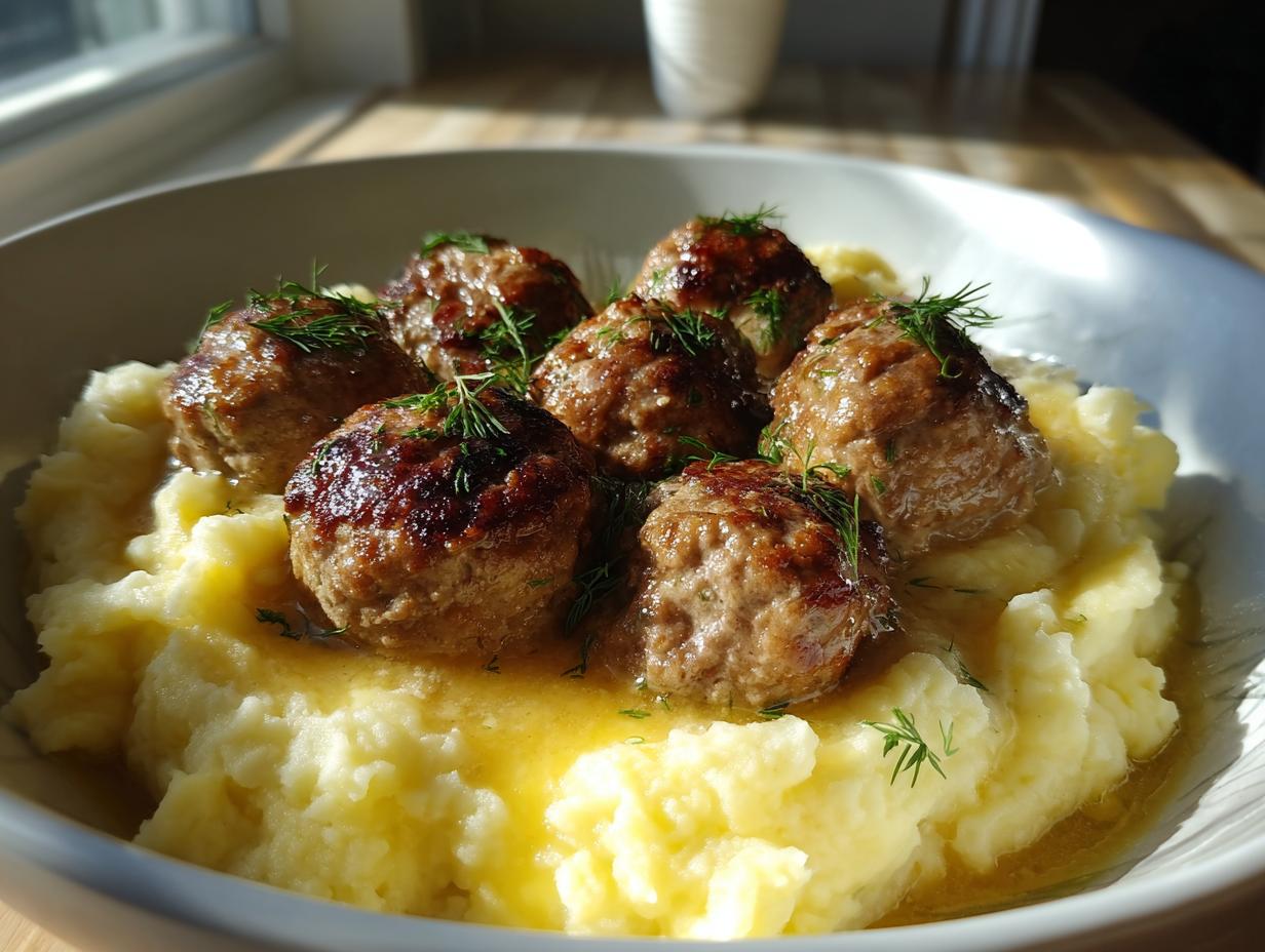 Meatballs with Garlic Herb Mashed Potatoes