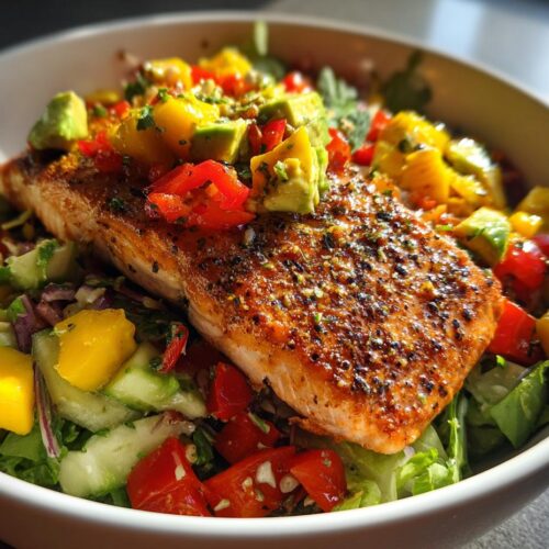 BBQ Salmon Bowls with Mango Avocado Salsa