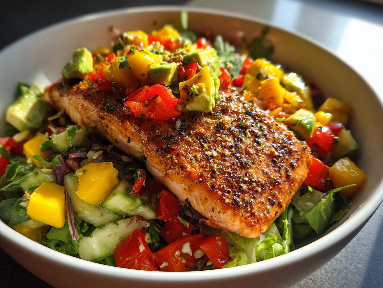 BBQ Salmon Bowls with Mango Avocado Salsa