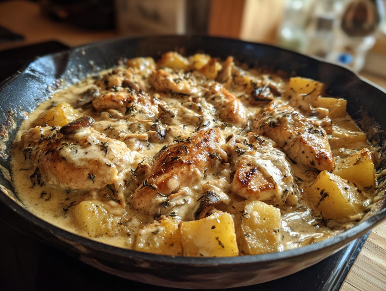 Creamy Garlic Cheesy Chicken & Potatoes