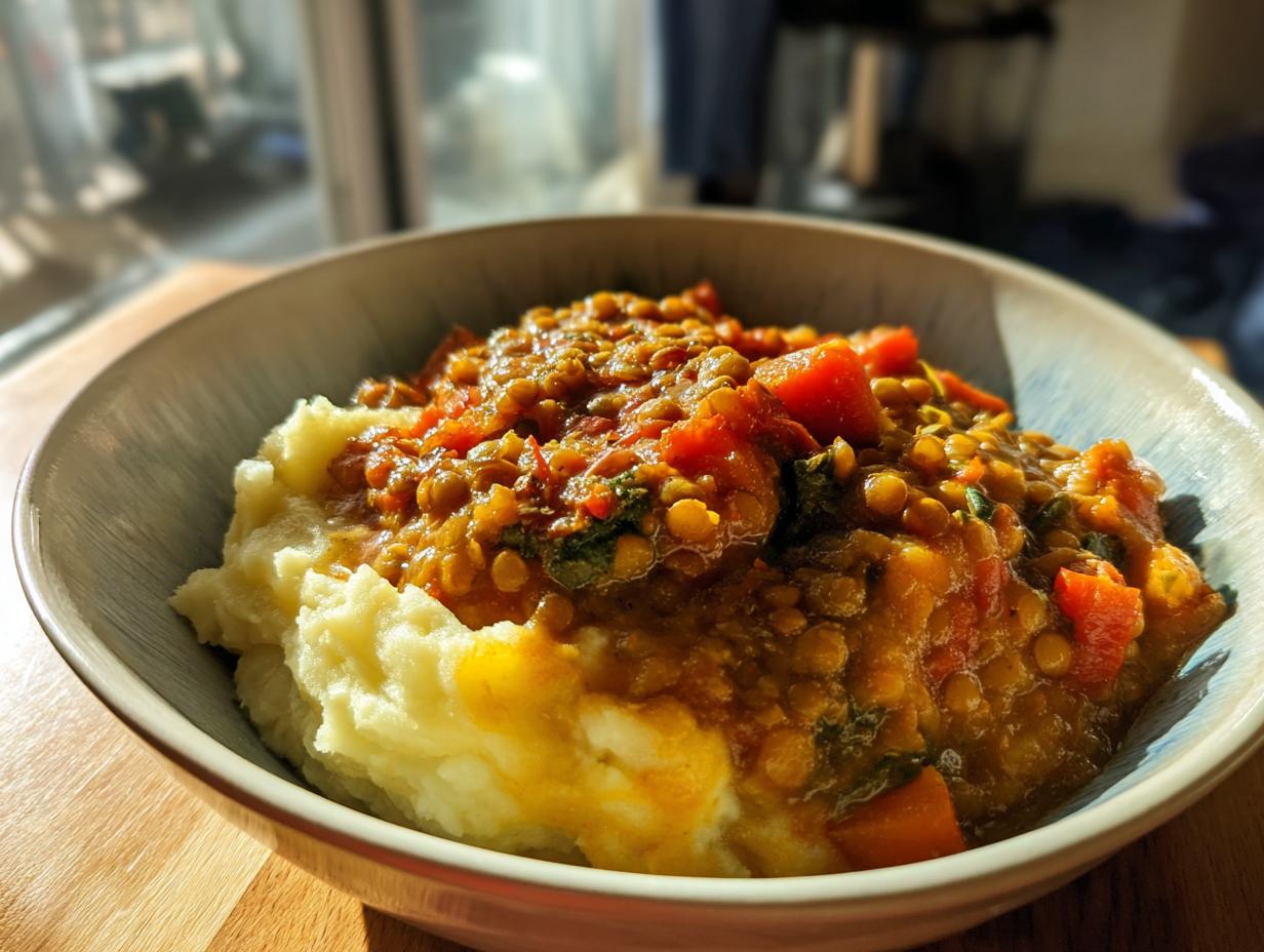 Lentil Stew over Creamy Mashed Potatoes