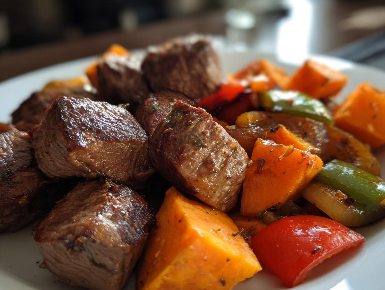 Steak Bites with Sweet Potatoes and Peppers